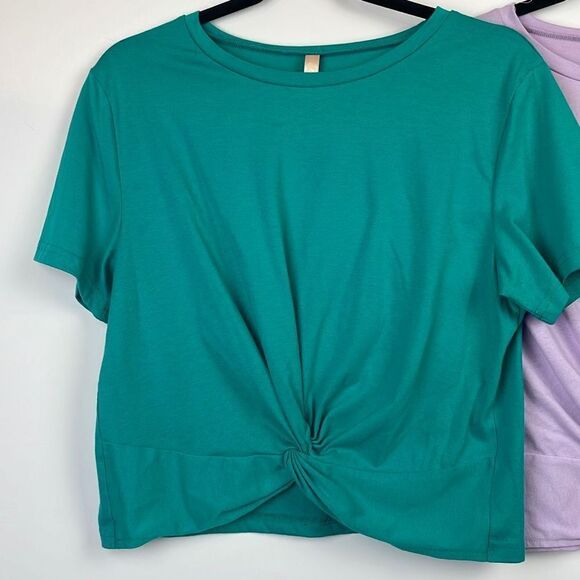 Jinkesi Women's Set of 2 Knot Front Cropped Green & Purple T-shirt Size L - Picture 2 of 9